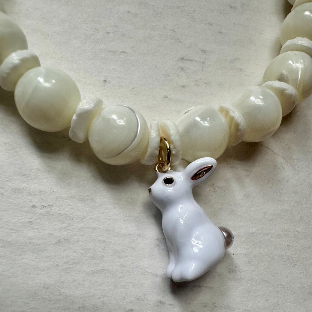 Rabbit Lucky Charm Statement Bracelet Mother of Pearl size M